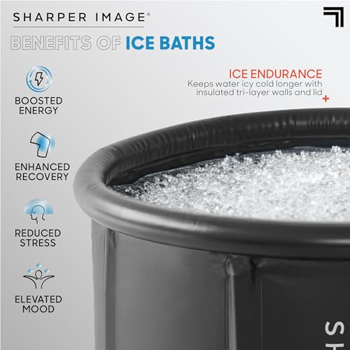 Sharper Image Insulated Ice Bath Cold Plunge Tub with Lid, 31.5" x 29.5", Portable Inflatable Bathtub, Helps Boost Energy & Muscle Recovery, Cold Therapy for Athletes & Adults up to 6'5" & 250 Lbs