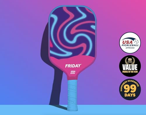 Friday Pickleball Paddle, USA Pickleball Approved, Durable Carbon Fiber, Thermoformed Unibody Design, Honeycomb Core, Gritty Surface for Spin (Vice, 1 Paddle)