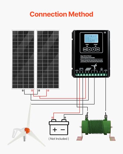 VEVOR 12V 400W Solar Wind Power Kit, 2PCS 100W Monocrystalline Solar Panels + 200W Wind Turbine + MPPT Wind/Solar Hybrid System Controller for Home RV Boat Camping Off-Grid Applications