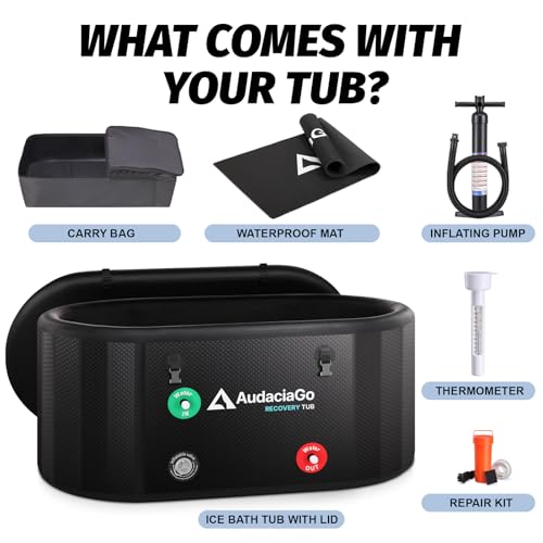XXL Ice Bath Tub for Athletes, Compatible with Water Chillers, 216-Gallon Inflatable Cold Plunge Tub with Insulated Lid, Thermometer, Water-Absorbent Mat, Portable for Outdoor & Indoor Recovery