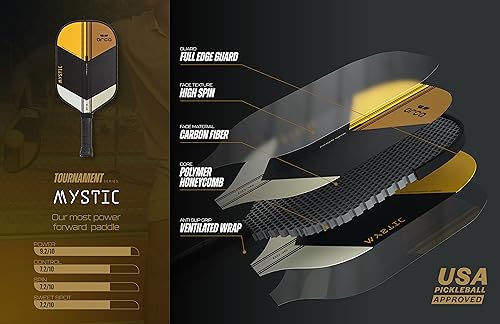 Orca Pickleball Paddles, Mystic Carbon Fiber Pickleball Paddle, USAPA Approved, Ultimate Control & Precision
