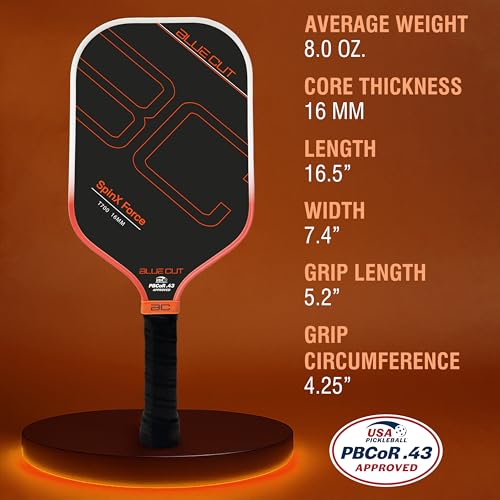 Blue Cut Pickleball Paddle – USAPA Approved Pickleball Paddles Racket with T700 Carbon Fiber, 16mm Honeycomb Core, Spin Surface, Pro Power Speed & Control – Includes Carry Bag