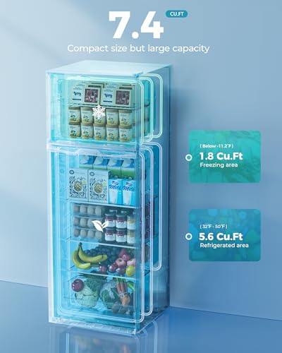 EUHOMY 7.4 Cu.Ft. Refrigerator with Freezer, 2 Door Fridge, Large Capacity,Adjustable Thermostat, Refrigerator for Kitchen/Dorm/Apartment/Garage - Food Storage or Cooling drinks, Silver
