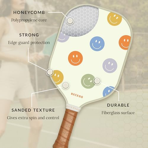 Recess Premium Pickleball Paddle, Optimist - Strong & Durable Fiberglass Surface, Lightweight, Honeycomb Core & Comfort Grip Handles - Tournament or Casual Play, USAPA Approved