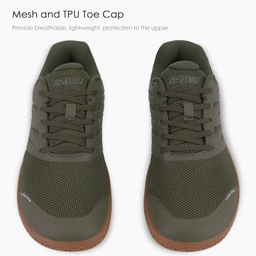 ASITVO Wide Men's Barefoot Zero Drop Sole Minimalist Width Toe Box Walking Shoes Sneakers Size 11 TPU No-Sew Upper Cross-Trainer Trail-Running Shoes Army Green 45