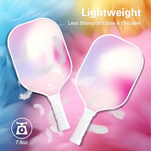 Pickleball Paddles Pink for Women Fiberglass Paddle Ball Set - Lightweight & Durable Rackets with Comfort Grip, Includes 1 Paddle Cover,1 Grip Tape, for Indoor/Outdoor (Pink)