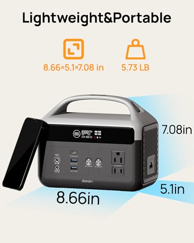 DaranEner Portable Power Station 60,000mAh, 192Wh LiFePO4 Battery Backup w/2 300W (Surge 600W) AC Outlets, 2H Fast Charging, Power Bank for Hurricane Emergency/Home/Outdoor Camping/RVs Use