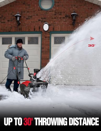 PowerSmart 18-Inch Corded Electric Snow Blower, 15 Amp Motor, 30 ft Throwing Distance Plows 800lbs/min, Adjustable Chute (DB7517)