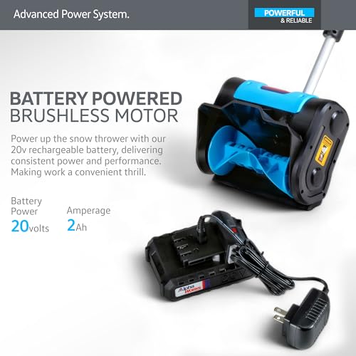 AlphaWorks Cordless Snow Shovel, 20V 2Ah DC Electric Snow Thrower - Removable Battery, Lightweight Design, 10"x5" Clearing Path, 25 ft Throwing Distance, 300 lbs/Min Capacity (2024)