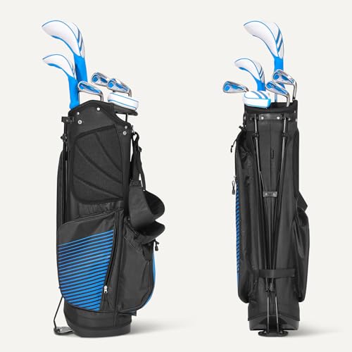 Amazon Basics Golf Club Set, 6- Piece with Stand Bag, Oversized Clubface, Low Center of Gravity, Right Handed, Blue/Black