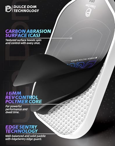 DULCE DOM Professional Carbon Fiber Pickleball Paddle with 16mm Honeycomb Core, Non-Slip Handle and Larger Sweet Spot, Lightweight Precision Pickleball Racket for High Spin & Powerful Shots, Black