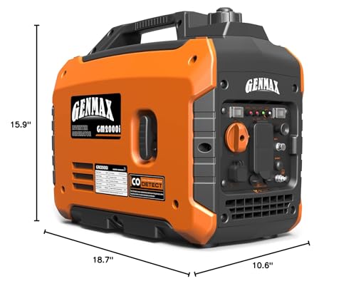 GENMAX Portable Generator, 2000W Ultra Quiet Gas Engine, EPA Compliant, Eco Mode Function, Ultra Light, Suitable for Backup Home and Camping(GM2000i)