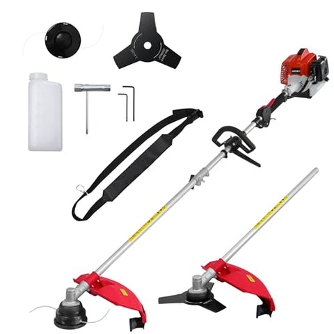 AMERISUN Gas Weed Eater 26cc, Grass Trimmer Brush Cutter 2 in 1, Weed Wacker 2 Cycle Air-Cooled Engine 10'' Brush Blade 16'' Cutting Width with Rubber Handle & Shoulder Strap Quick Start Portable