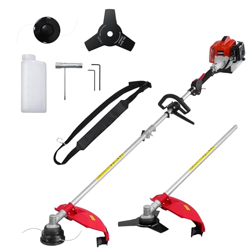 AMERISUN 26cc Gas Weed Eater, Weed Trimmer Gas Powered, Weed Wacker 2 in 1, 2 Cycle Air-Cooled Engine 10'' Brush Blade 16'' Cutting Width with Rubber Handle & Shoulder Strap Portable for Yard Garden