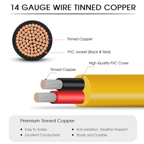 Hoeine Solar Panel Extension Cable for Jackery 50FT, 14AWG 8mm DC Connector Compatible with Yeti, Anker, BLUETT, Jackery Portable Power Stations for Outdoor Camping, RV, Emergency Use (Yellow)