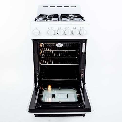 Avanti Gas Range Oven, Compact Freestanding Design, 4 Sealed Burners with Electronic Ignition, 2.1 Cu.Ft. Capacity Features Framed Glass Door Storage Drawer Broiler and Accessories, 20-Inch, White