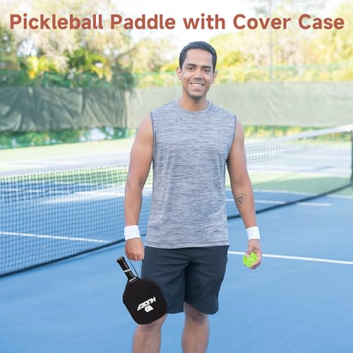 HUDEF Pickleball Paddle USAPA Approved, Lightweight Carbon Fiber Face and Polypropylene Honeycomb Core Pickleball Racket with Cover, Elongated Handle and Cushion Comfort Grip Pickle Ball Paddle Blue