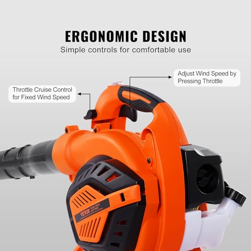 VEVOR Gas Leaf Blower, 26CC 2-Cycle Handheld Leaf Blower Gas Powered with 425-CFM and 156-MPH Powerful Performance, Ideal for Lawn Care, Leaf Cleaning, and Snow Removal