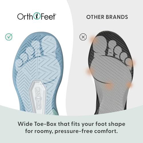 Orthofeet Women's Orthopedic Ace Hands-Free Slip-On Pickleball Sneaker, White/Blue/Green, Size 8.5