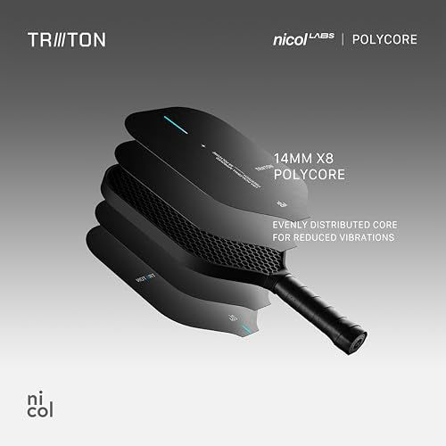 Pickleball Paddle by Nicol 2025 Triton | Fiberglass Hybrid Surface | Control Paddles X8 PolyCore | Lightweight 14MM Racket with Ergonomic Grip | Power Racquet (Green)