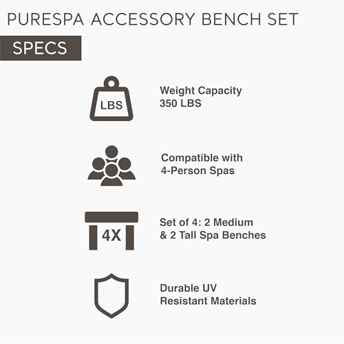 Intex Set of 4 PureSpa Benches, 2 Medium and 2 Tall Bench Accessories Compatible with Inflatable Hot Tub 4 Person Spas (Bench Accessories Only)
