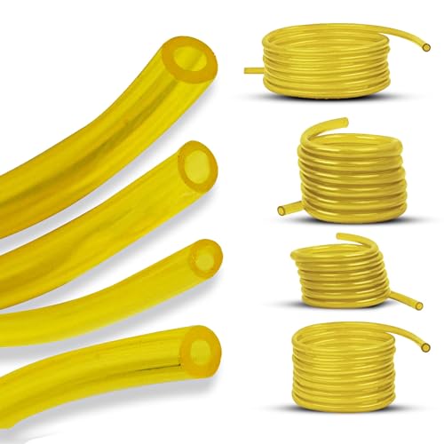 4 Sizes Petrol Fuel Gas Line Pipe Hose Tubing For String Trimmer Chainsaw Blower Lawn Mower and other Power Tools For 2 Cycle Small Engine Poulan, Craftman and more (Yellow 4PC)