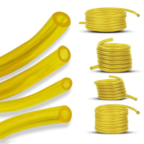 4 Sizes Petrol Fuel Gas Line Pipe Hose Tubing For String Trimmer Chainsaw Blower Lawn Mower and other Power Tools For 2 Cycle Small Engine Poulan, Craftman and more (Yellow 4PC)