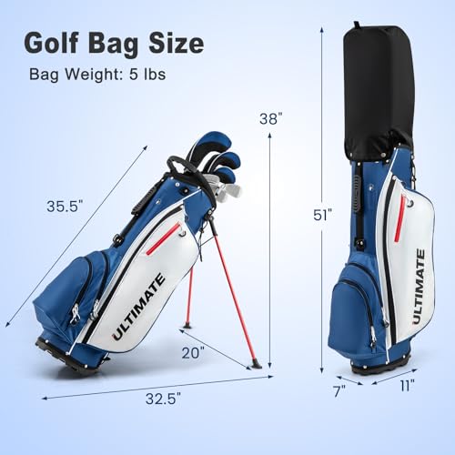 Tangkula 10 Pieces Men's Complete Golf Clubs Set Right Hand, Includes 460cc Alloy #1 Driver & #3 Fairway Wood & #4 Hybrid & #6/#7/#8/#9/#P Irons & Putter, Golf Club Set,Blue