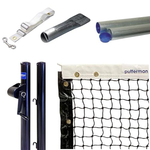 Putterman Pickleball & Junior Tennis Posts - Permanent Court Kit – 2-7/8" OD, Round, External Wind, Black - Optional Ground Sleeves