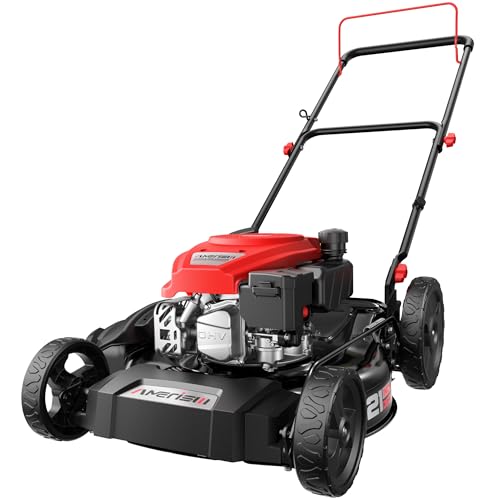 AMERISUN 21" Gas Lawn Mower, 144cc Engine, 2-in-1 Mulching & Side Discharge, 6-Position Height Adjustment, Foldable Handles for Lawn, Yard, and Garden Maintenance