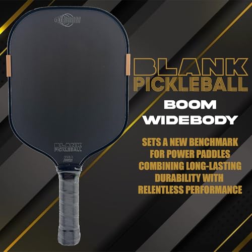 BLANK PICKLEBALL Boom Widebody Pickleball Paddle - T700 Raw Carbon Fiber | Weighted Power Core | Sweet Spot Wide Shape | Textured Spin Surface | Electroplated Edge Guard | Cushion Grip | MOI Tuned