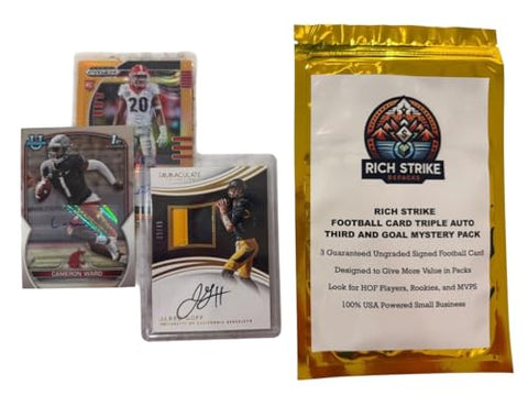 Rich Strike Football Card Triple Auto Third and Goal Mystery Pack. 3 Guranteed Autograph Football Cards.