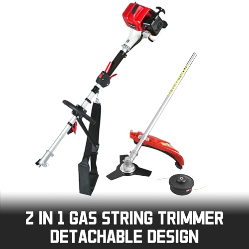 PowerSmart 25.4cc Gas Weed Wacker, String Trimmer/Edger 16-Inch with 10-Inch Brush Cutter for Grass Cutting