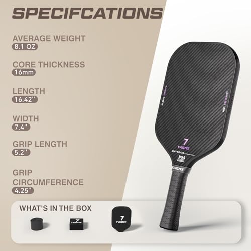 YVmove T800+3K Carbon Fiber Pickleball Paddle with 16mm V-Sonic IV Dynamic Core, Premium Pickle Ball Racket with Enhanced Control & Ultimate Spin, USAPA Approved
