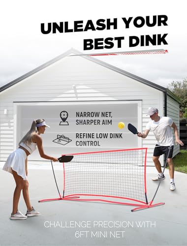 MerryMove Pickleball Practice Rebounder: 2in1 Pickle Ball Equipment for Solo Practice, Rebounder Training with Strategically Placed Targets, 6FT Mini Pickleball Net for Backyard, Driveway, and Garage
