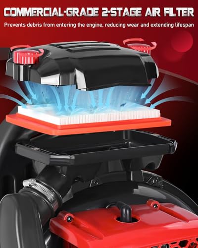 Thalorus 63CC Gas Backpack Leaf Blower, 2-Stroke, 665 CFM, 205 MPH, Variable Speed & Cruise Control, Ergonomic Harness, Reduced Emissions, for Fast Yard Cleanup (TR695 Pro)