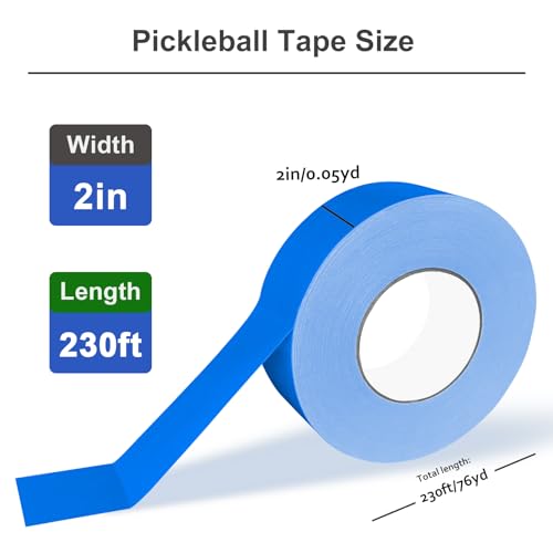 VloEssic Portable Pickleball Court Tape Lines Outdoor/Indoor, 2in x 230FT Temporary Pickleball Court Marking Kit, Pickleball Tape for Outdoor Court, Like Pickleball, Badminton, Tennis, Basketball
