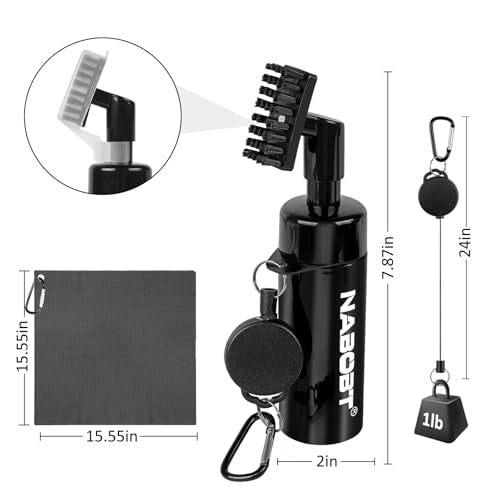 nabobt Golf Towel and Brush Set, Premium Golf Towel(16x16 inch) & Splash Golf Club Cleaner Brush Set, Retractable Clip Golf Cleaner Brush & Super Absorbent Microfiber Towel, Golf Accessories for Men