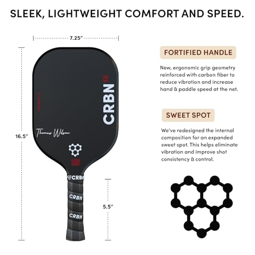 CRBN Pickleball - X Series Thomas Wilson Signature Edition Power Paddle - Carbon Fiber Pickleball Paddle with Foam Injected Edges for Expanded Sweet Spot (1X, 12mm)