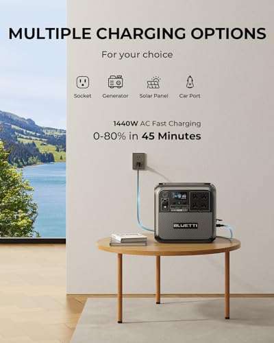 BLUETTI AC180 Portable Power Station, 1152Wh Solar Generator w/ 4 1800W (2700W Peak) AC Outlets, 0-80% in 45 Min, LiFePO4 Battery Backup for Camping (Acid to DC7909 Cable Included)