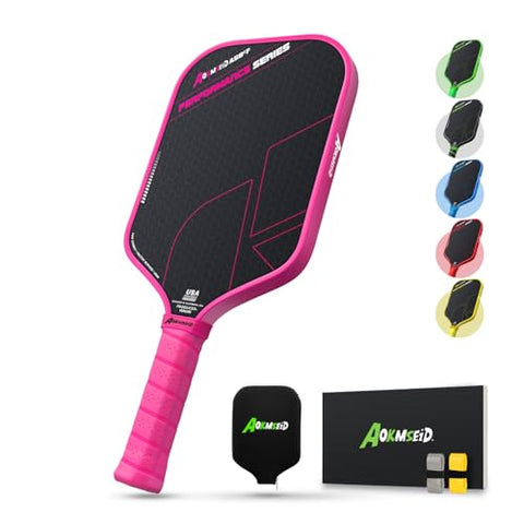 AKS Performance Series Pickleball Paddles - Toray T700 Raw Carbon Fiber Pickleball Paddle with Physical Friction Surface, 16mm Powerful Polymer Core, Good Control & Spin Shots, USAPA Approved - Pink