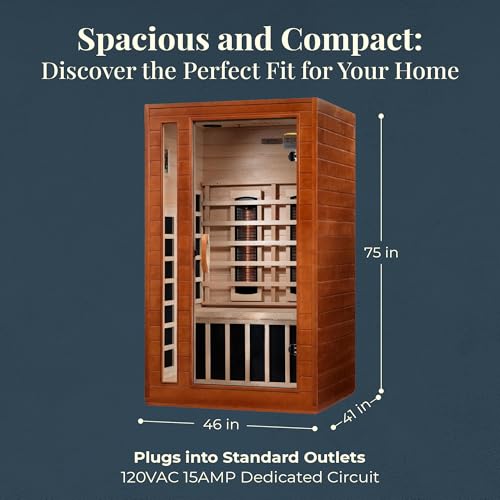 DYNAMIC SAUNAS Cardoba 2-Person Full Spectrum Infrared Sauna with Red Light Therapy & Bluetooth Speakers | Personal Indoor Dry Heat Sauna Room for Spa, Home & Gym – Made from Canadian Hemlock