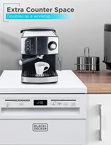 BLACK+DECKER 18” Portable Dishwasher, Compact Dish Washer with 8-Place Setting Capacity, Stainless Steel Tub, 6 Wash Programs, Worktop Space, Mobile Dishwasher with Casters, Faucet Connect, White