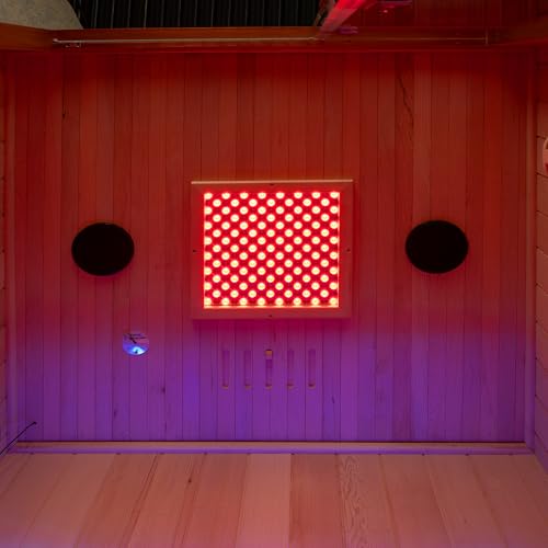 Woodbridge Infrared Home Sauna Room 2 Person Japanese Cedar Indoor Sauna with 7 Carbon Heaters, Red Light Therapy, Bluetooth Speaker, Intelligent Control Panel, Tempered Glass & Top Vent