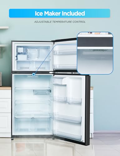 Commercial Cool 20 Cu. Ft. Top Mount Refrigerator with Ice Maker, 2-Door Refrigerator with Top Freezer, Freezer with Icemaker and Adjustable Temperature Control, Energy Star Certified, Black