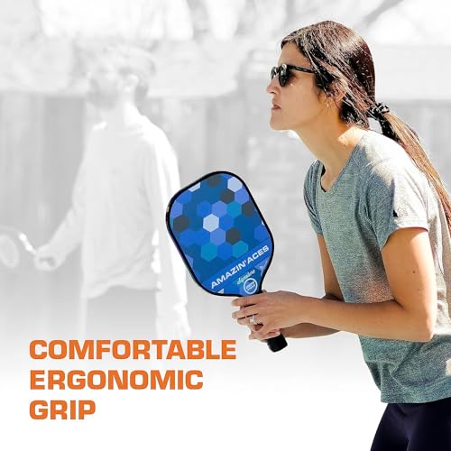 Amazin' Aces Signature Pickleball Paddle Blue - 1 USAPA-Approved Pickleball Racket with Graphite Face & Polymer Honeycomb Core, 1 Paddle Cover & 1 Pickleball Bag - Pickleball Set