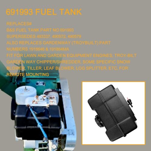 691993 Fuel Tank with Shut Off Valve and Fuel Cap 4 Quart for B&S Remote Mounting Compatible with Lawn and Garden Equipment Engines, Some Specific Snow Blower, Tiller, Log Splitter