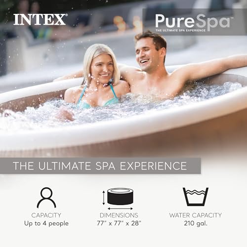 INTEX 28425EP PureSpa Bubble Massage Spa Set: Energy Efficient Spa Cover – Push Button Control Panel – 120 Jets – 4 Person Capacity – 77" x 28"