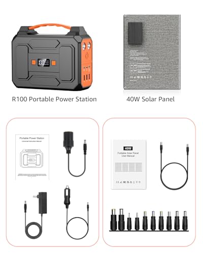 Solar Powered Generator 200W Peak/100W Rated, Portable Solar Generator Power Station with Solar Panels 40W Included, 146Wh Solar Power Bank with AC Outlet 110V for Home Use Camping Outdoor Adventure