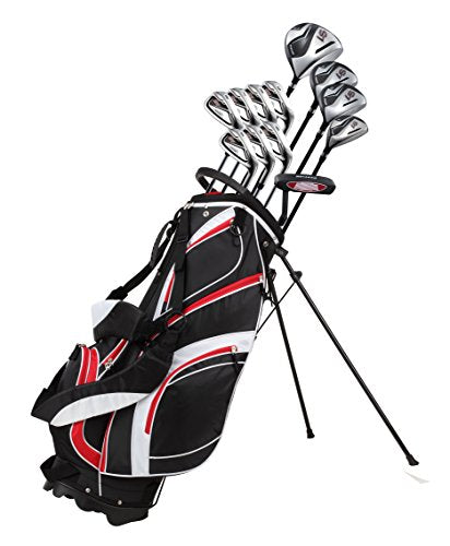 Precise S7 Complete Golf Club Set for Men - Right Handed Tall Mens Golf Clubs Full Set w/Driver, Woods, Hybrid, Irons, Putter, Wedge, Stand Bag & Headcovers - Beginner Friendly Package - Black/Red